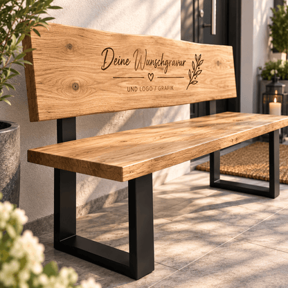 Personalisierte Eichenbank mit Gravur | Sitzbank Massivholz nach Maß | Hochzeitsbank | Geschenk zur Hochzeit | Wunschtext & Logo - Wood-24