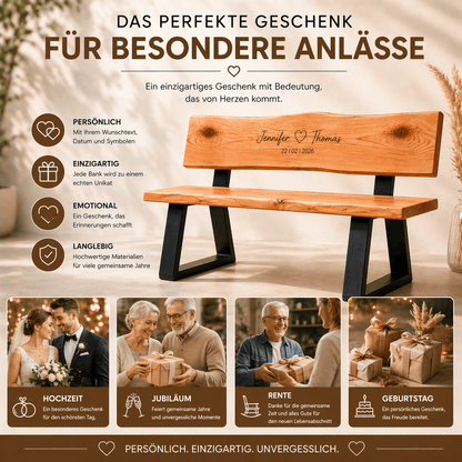 Personalisierte Holzbank mit Gravur – Sitzbank aus massivem Douglasienholz – Individuell mit Namen & Datum – Geschenk zur Hochzeit, Jubiläum oder Rente – 120 cm - Wood - 24