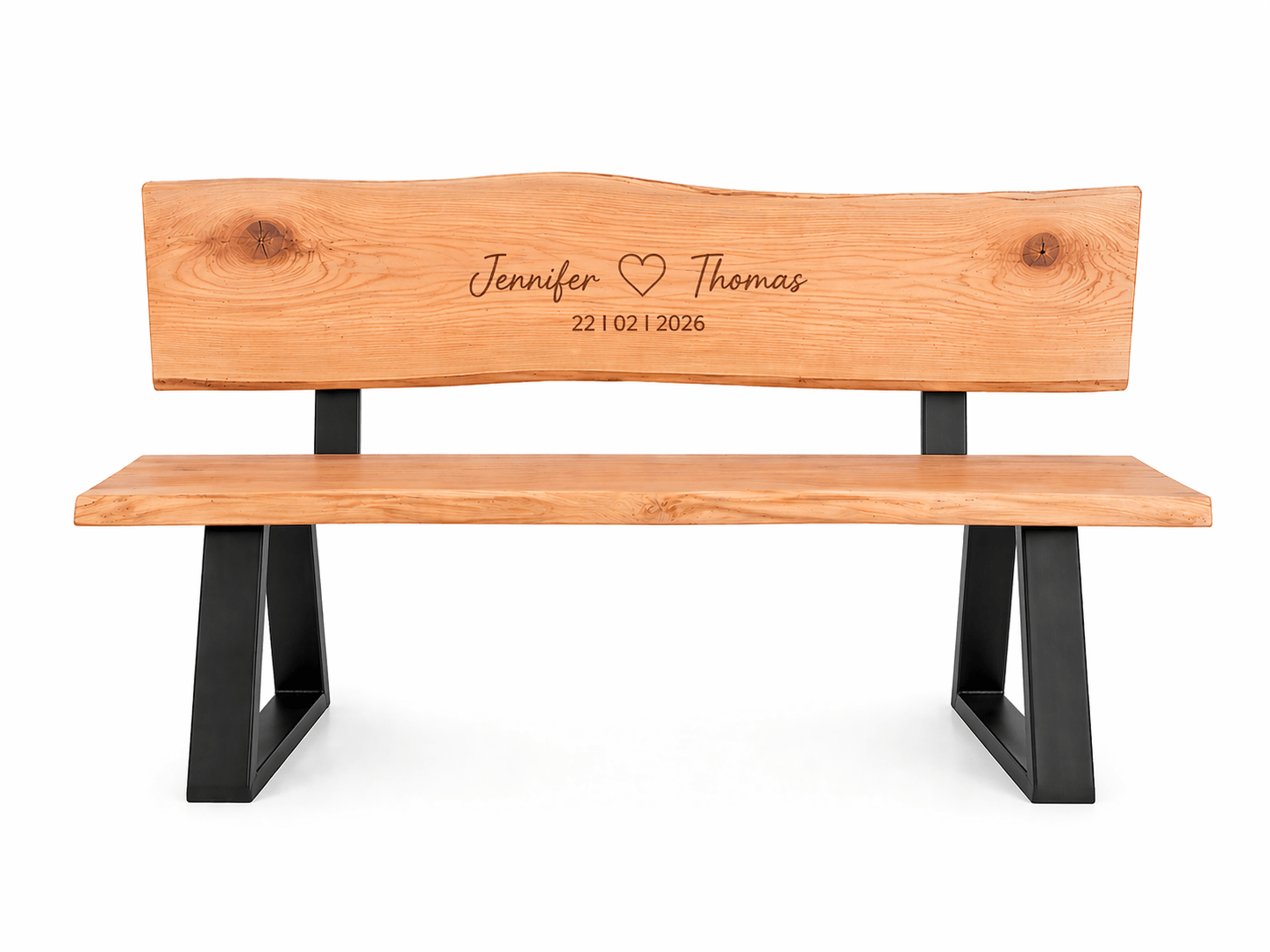 Personalisierte Holzbank mit Gravur – Sitzbank aus massivem Douglasienholz – Individuell mit Namen & Datum – Geschenk zur Hochzeit, Jubiläum oder Rente – 120 cm - Wood - 24
