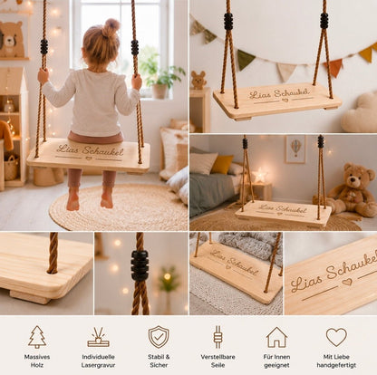Personalisierte Holzschaukel mit Wunschgravur - Wood-24
