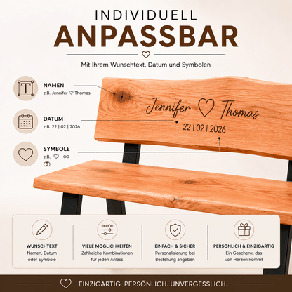 Personalisierte Holzbank mit Gravur – Sitzbank aus massivem Douglasienholz – Individuell mit Namen & Datum – Geschenk zur Hochzeit, Jubiläum oder Rente – 120 cm - Wood - 24