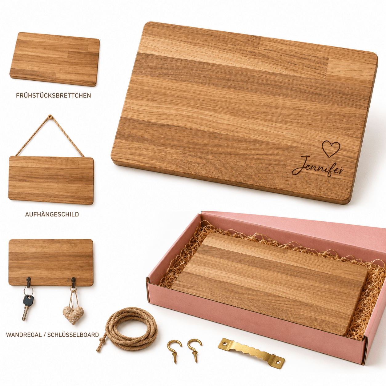 Personalisiertes Holzschild aus Eiche mit Wunschgravur – 26 x 15 cm – Namensschild, Dekoschild oder Frühstücksbrett – Geschenk personalisiert - Wood-24