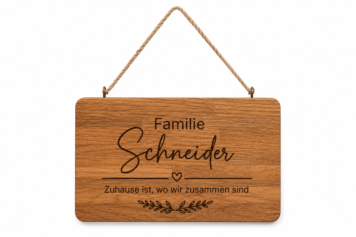 Personalisiertes Holzschild aus Eiche mit Wunschgravur – 26 x 15 cm – Namensschild, Dekoschild oder Frühstücksbrett – Geschenk personalisiert - Wood-24