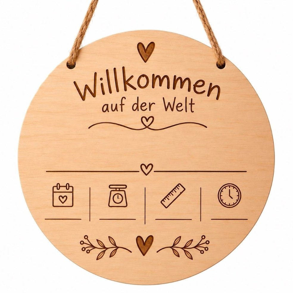 Personalisiertes Holzschild zur Geburt – Babyname und Geburtsdaten - Wood-24