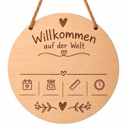 Personalisiertes Holzschild zur Geburt – Babyname und Geburtsdaten - Wood-24