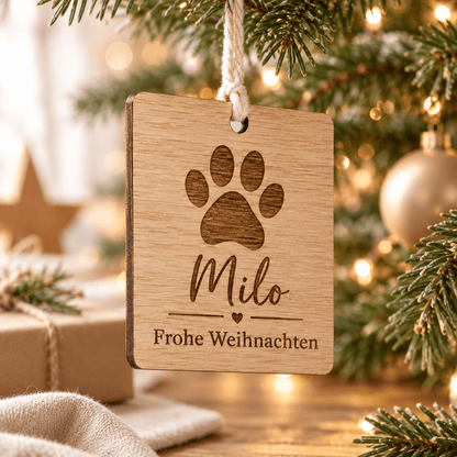 Pfotenweihnacht – Weihnachtsanhänger für Tierfreunde – Anwendungsbeispiel, KI-Visualisierung