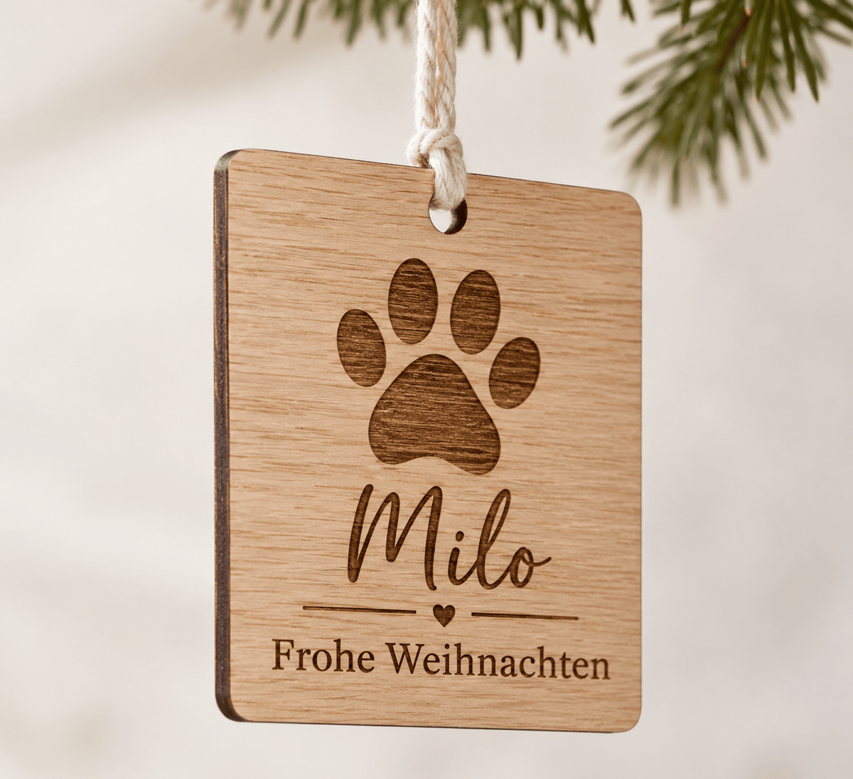 Pfotenweihnacht – Weihnachtsanhänger für Tierfreunde – Produktansicht mit Beispielgestaltung