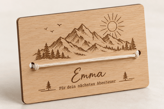 Reisewunsch – Weihnachts-Geldgeschenkkarte für Reisen – Produktansicht mit Beispielgestaltung