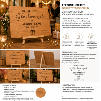 Personalisiertes Geburtstagsschild aus Eiche – Geschenk mit euren Namen
