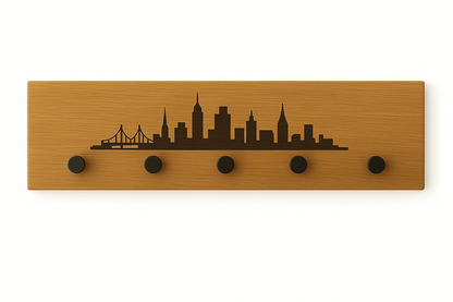 Holz-Garderobe mit Gravur – Wandgarderobe & Schlüsselbrett für mehr Ordnung "New York"