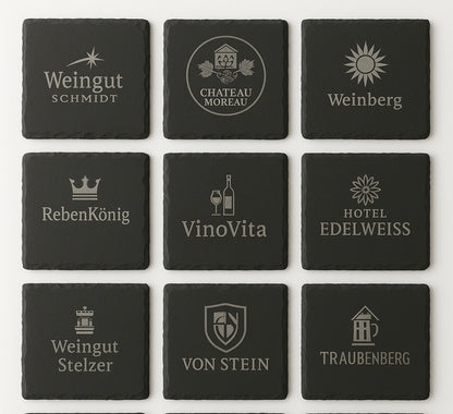 4er Set Schiefer Untersetzer mit Gravur –  „Deine Wunschgravur“   Hochwertige Schieferplatte für Weinliebhaber, Gastronomie & Geschenke – einzeln oder im Set erhältlich