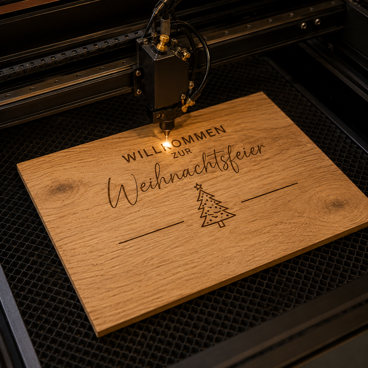 Personalisiertes Willkommensschild Weihnachtsfeier aus Eiche – 70 × 50 cm