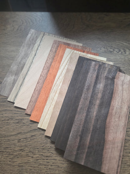 10x Echtholz Furnier 20x10 cm | 0,4 mm Furnier Mix | Holz zum Lasern | Bastelholz | Intarsien | Holzschmuck DIY | Modellbau