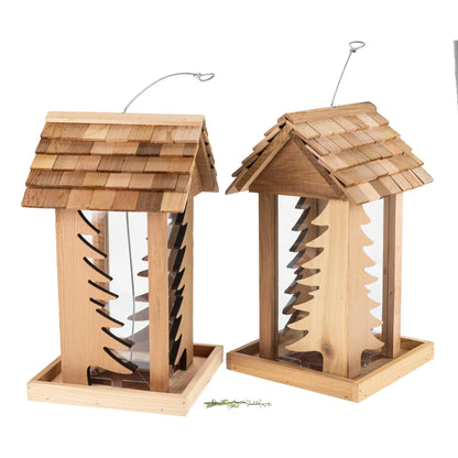 Wetterfestes Vogel Futterhaus aus Zedernholz mit Tannenfenster | Nachhaltiges & dekoratives Vogelhaus für Garten & Balkon