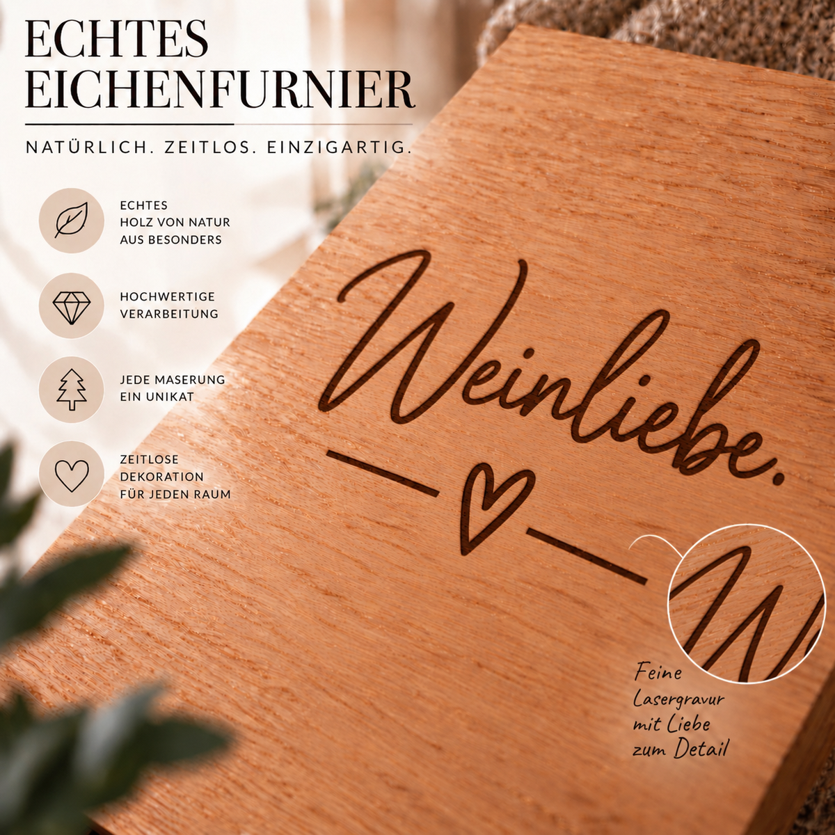 Wandbild aus Eichenfurnier – 50 × 70 cm | Lasergravur #Weinliebe