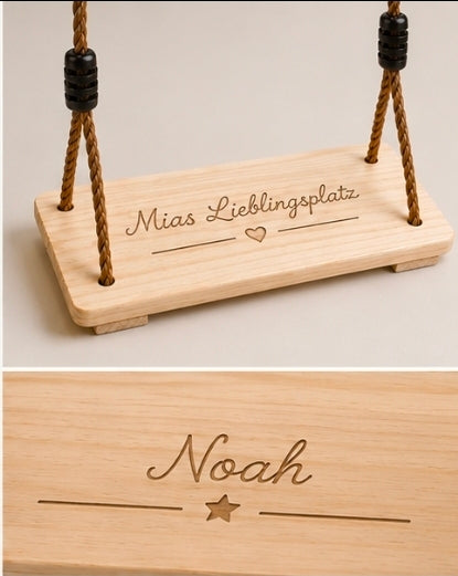 Personalisierte Holzschaukel mit Wunschgravur