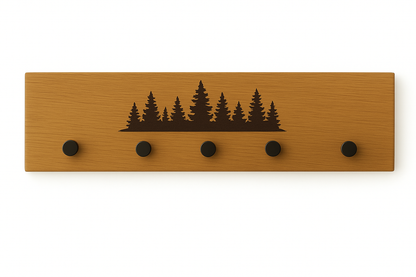 Holz-Garderobe mit Gravur – Wandgarderobe & Schlüsselbrett für mehr Ordnung "Waldblick"