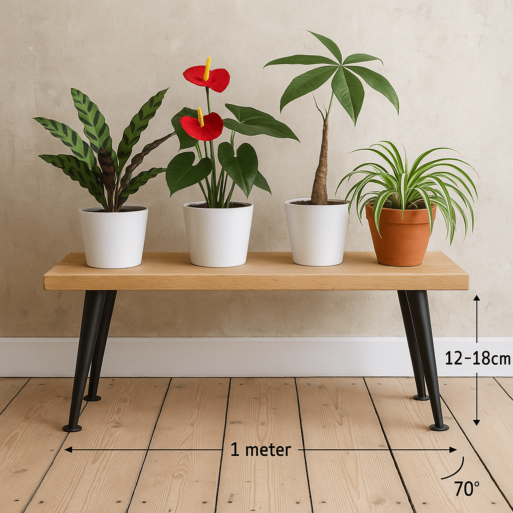 Rustikale Blumenbank aus massiver Eiche – Handgefertigter Pflanzenhocker | 60 / 90 / 120 cm | Geölt | Mit oder ohne Baumkante - Woodequipment24