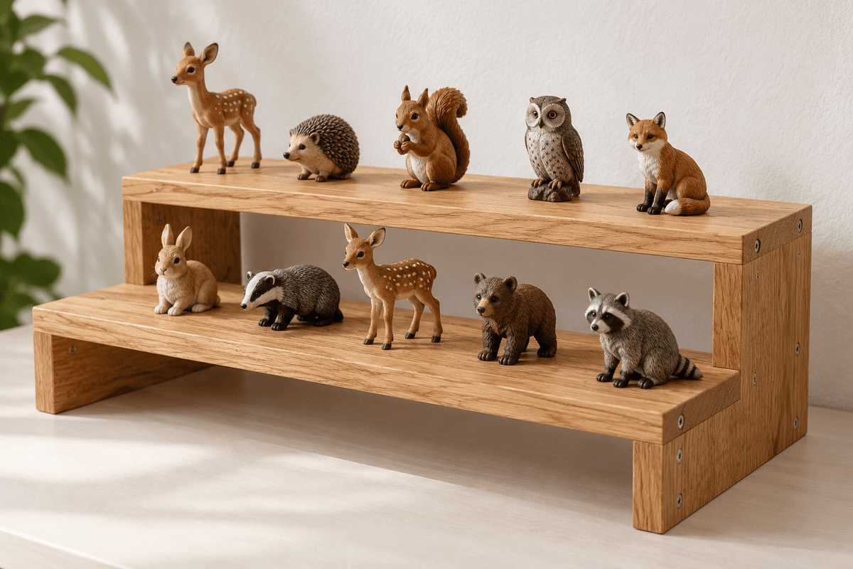 Sammelfigurenbühne – Miniatur-Treppenpodest aus Eiche – Produktansicht mit Beispielpersonalisierung