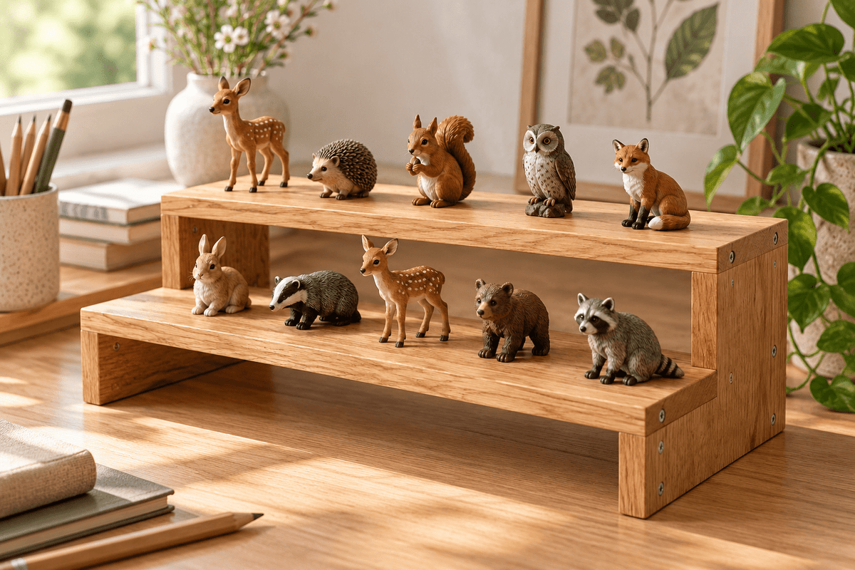 Sammelfigurenbühne – Miniatur-Treppenpodest aus Eiche im Einsatz
