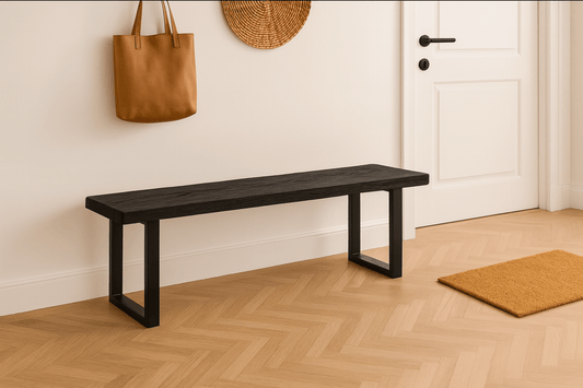 Schwarz gebeizte Eichenbank I Eiche - Tisch I Maserung sichtbar - Woodequipment24