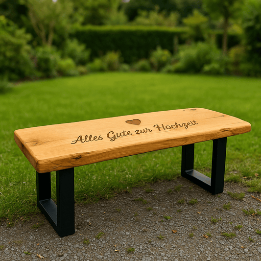 Sitzbank aus Massivholz zum gravieren *Personalisierbar* I Hochzeit I Rente I Geburtstag - Woodequipment24