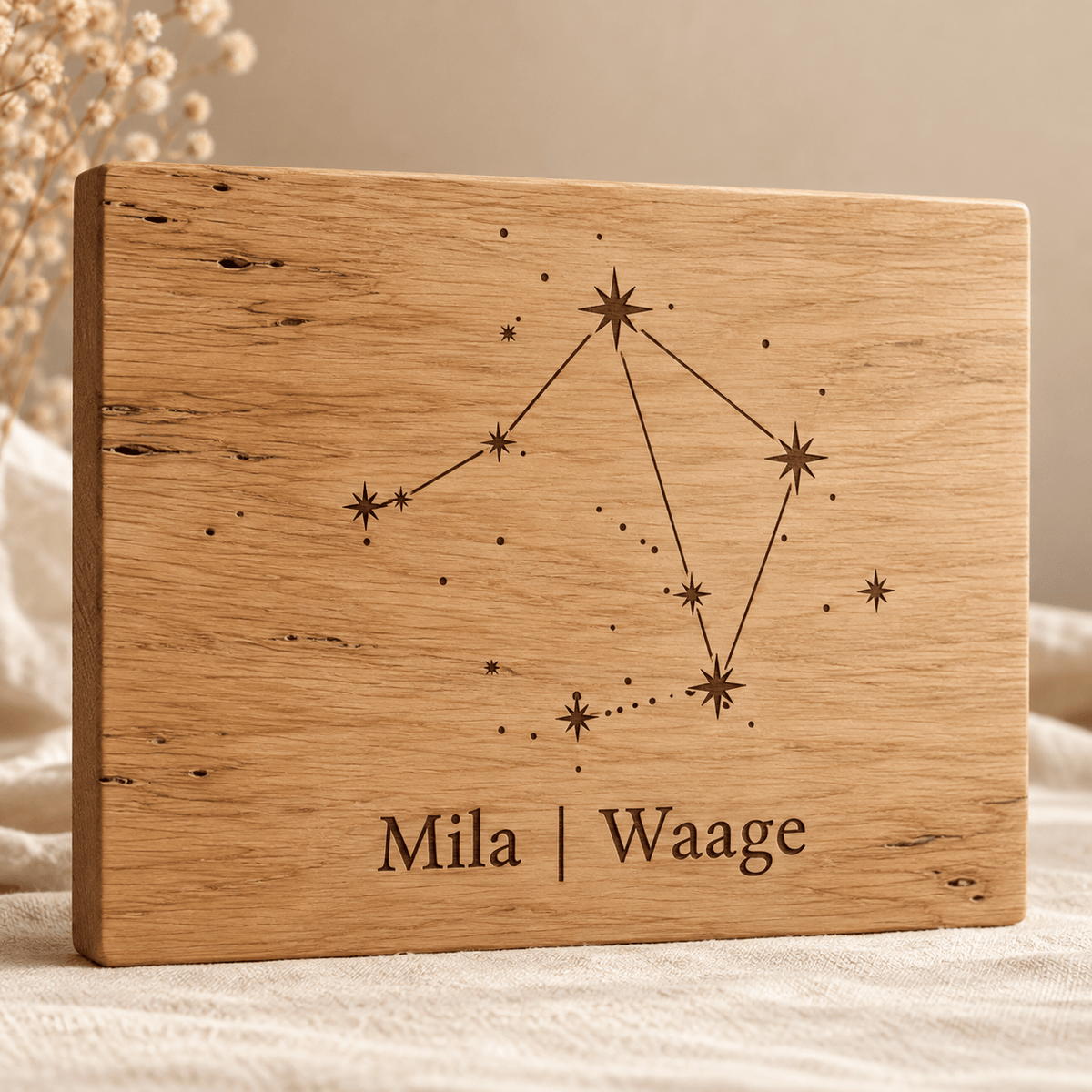 Sternzeichenkind – Personalisierte Sternbild-Tafel, Produktansicht; digitale Gestaltungsvisualisierung