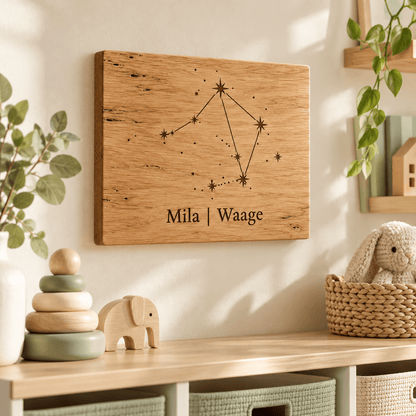 Sternzeichenkind – Personalisierte Sternbild-Tafel, Kinderzimmer-Beispiel; digitale Gestaltungsvisualisierung