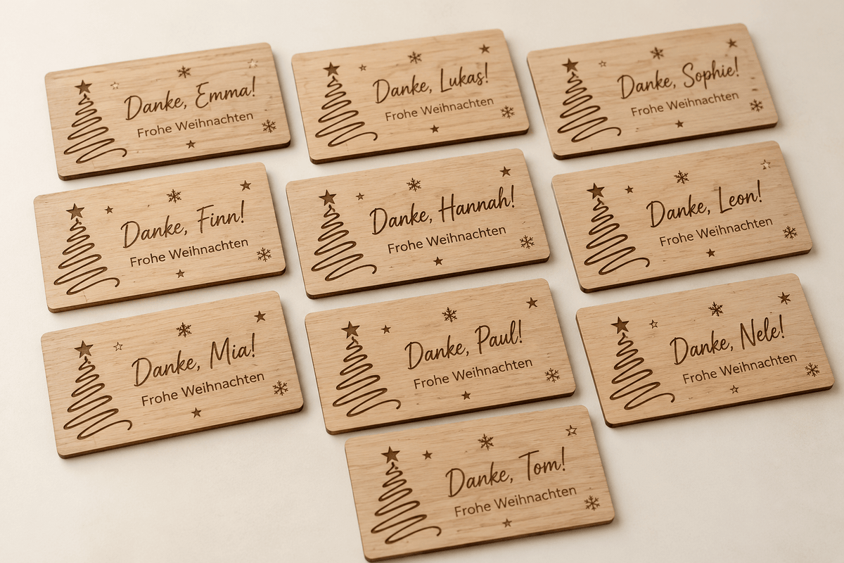 Teamweihnacht – Personalisierte Weihnachtsgrüße fürs Team im 10er-Set – Produktansicht mit Beispielgestaltung