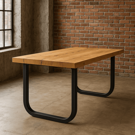 Tischplatten aus Massiver Eiche mit Metallkufen in verschiedenen Optiken. - Woodequipment24