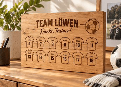 Trainermoment – Trainer-Geschenktafel aus Eiche im Einsatz