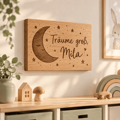 Traumspruch – Kinderzimmer-Spruchtafel mit Namen, Kinderzimmer-Beispiel; digitale Gestaltungsvisualisierung