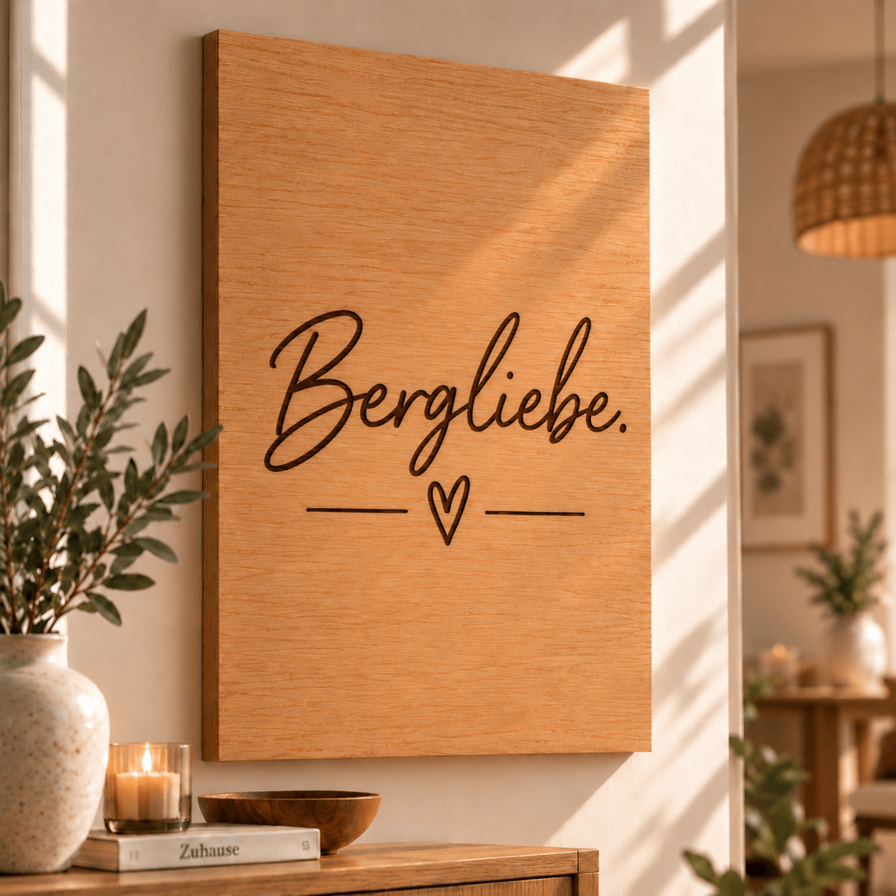 Wandbild aus Eichenfurnier – 50 × 70 cm | Lasergravur Bergliebe - Wood-24