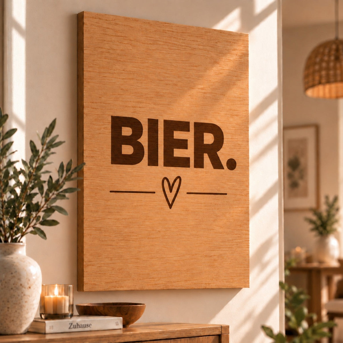 Wandbild aus Eichenfurnier – 50 × 70 cm | Lasergravur Bier - Wood-24