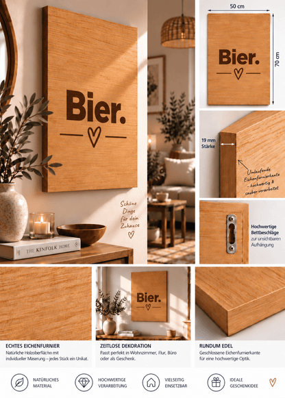 Wandbild aus Eichenfurnier – 50 × 70 cm | Lasergravur Bier - Wood-24