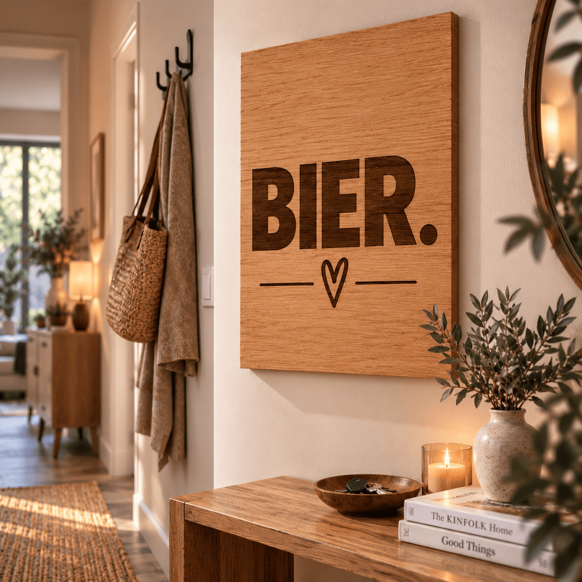 Wandbild aus Eichenfurnier – 50 × 70 cm | Lasergravur Bier - Wood-24