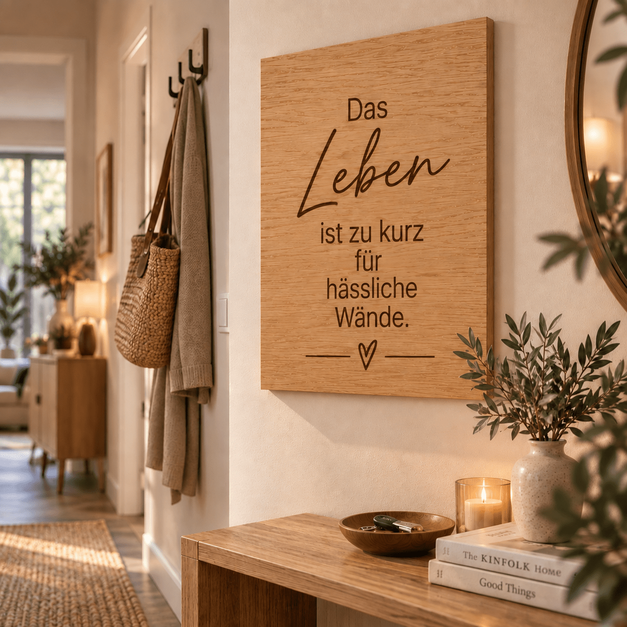 Wandbild aus Eichenfurnier – 50 × 70 cm | Lasergravur Das Leben... - Wood-24