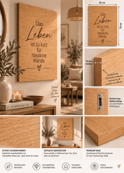Wandbild aus Eichenfurnier – 50 × 70 cm | Lasergravur Das Leben... - Wood-24