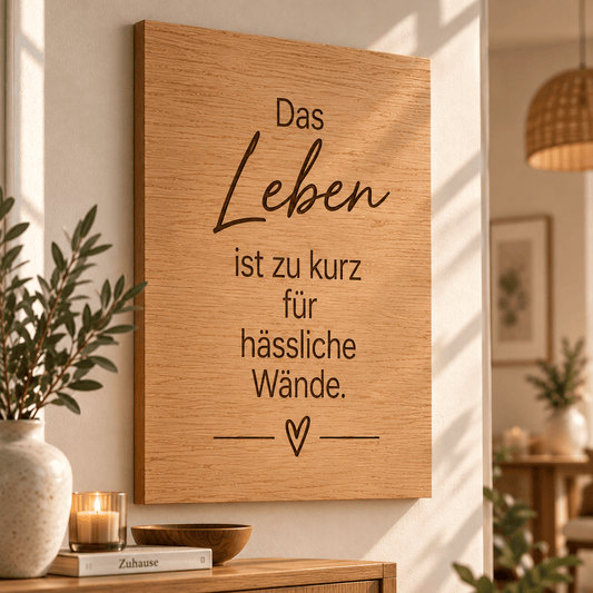 Wandbild aus Eichenfurnier – 50 × 70 cm | Lasergravur Das Leben... - Wood-24