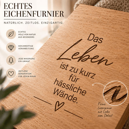 Wandbild aus Eichenfurnier – 50 × 70 cm | Lasergravur Das Leben... - Wood-24