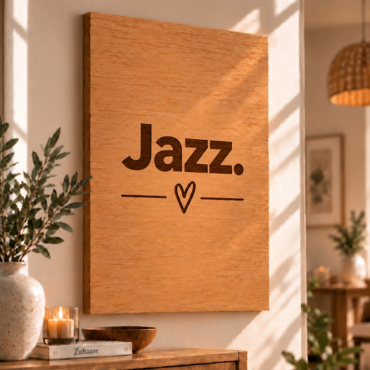 Wandbild aus Eichenfurnier – 50 × 70 cm | Lasergravur Das Leben... Jazz - Wood-24