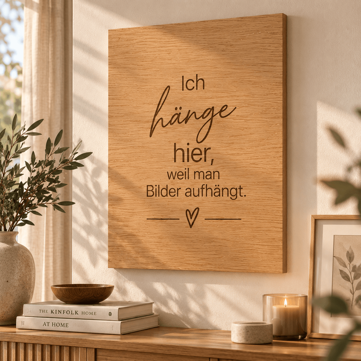 Wandbild aus Eichenfurnier – 50 × 70 cm | Lasergravur Ich hänge... - Wood-24