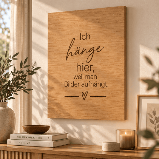 Wandbild aus Eichenfurnier – 50 × 70 cm | Lasergravur Ich hänge... - Wood-24