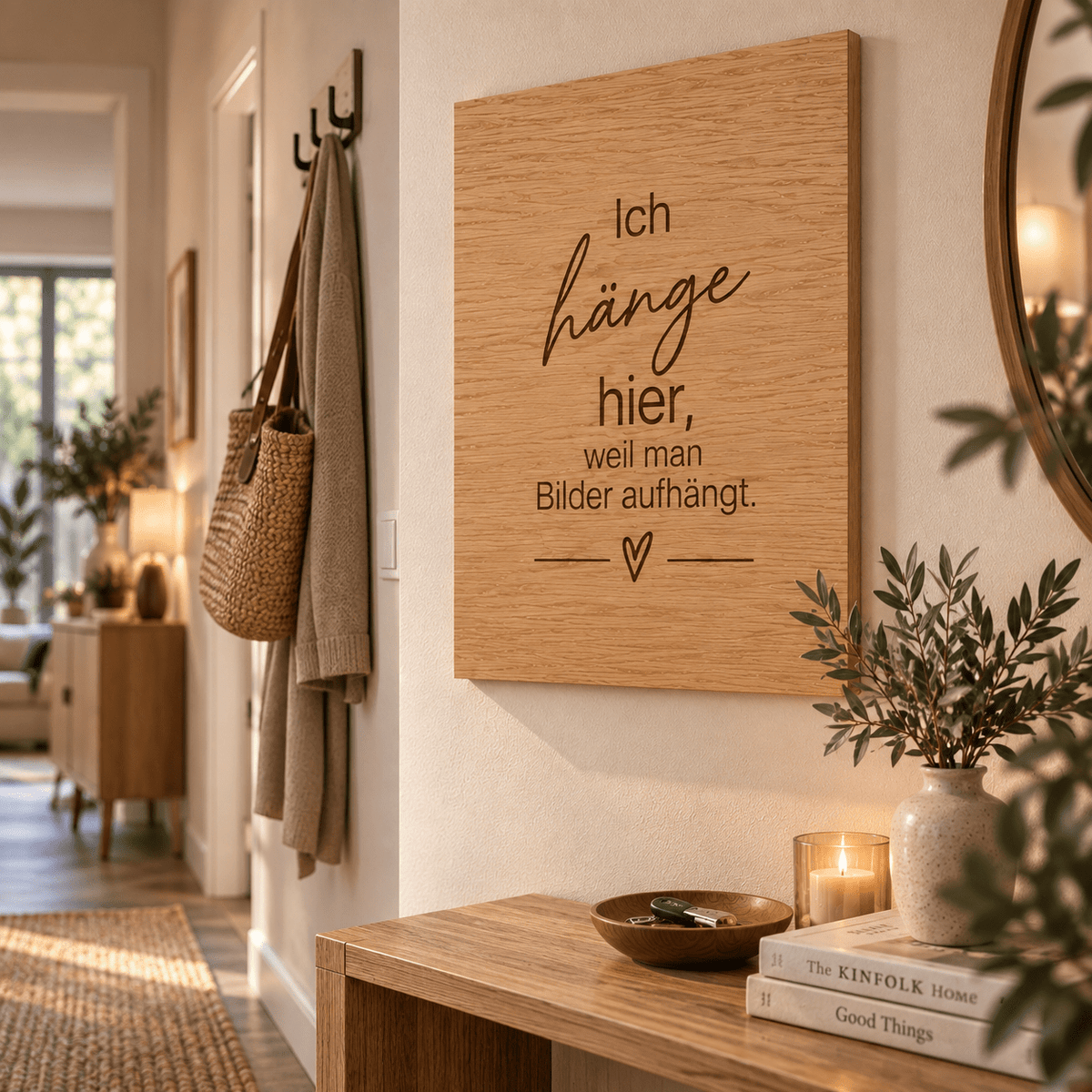 Wandbild aus Eichenfurnier – 50 × 70 cm | Lasergravur Ich hänge... - Wood-24