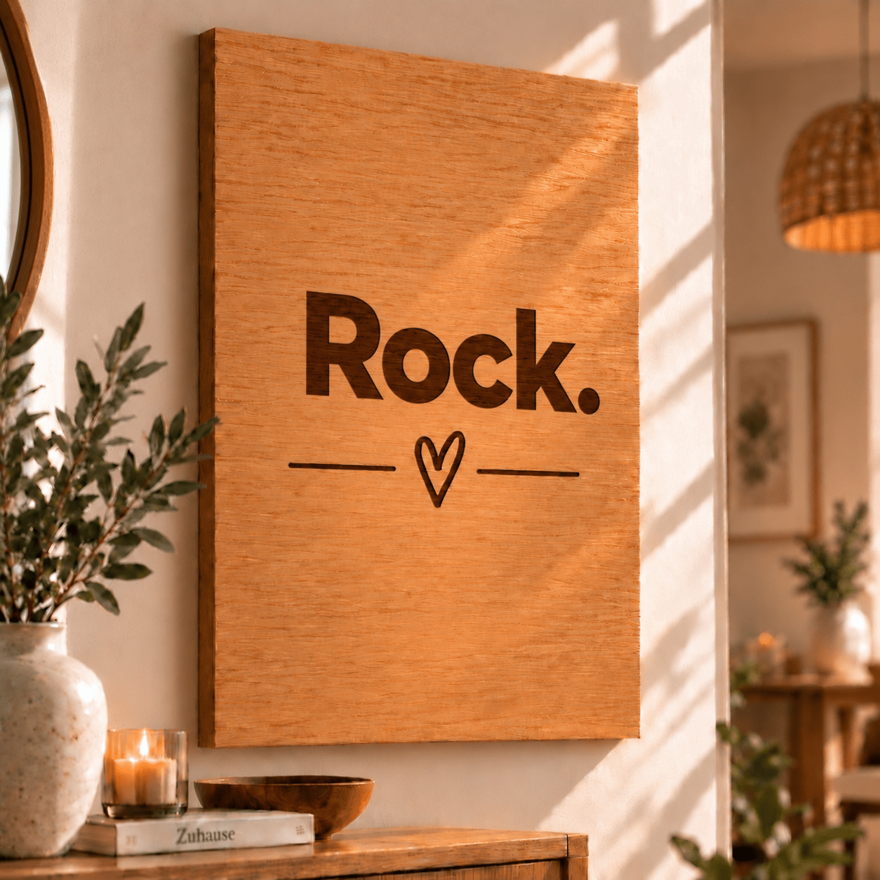 Wandbild aus Eichenfurnier – 50 × 70 cm | Lasergravur Rock - Wood-24
