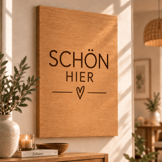 Wandbild aus Eichenfurnier – 50 × 70 cm | Lasergravur Schön Hier - Wood-24