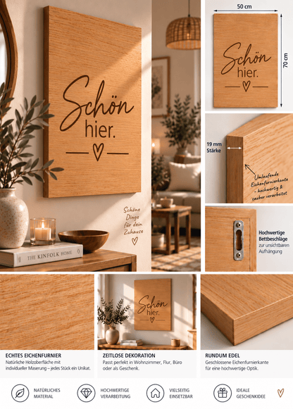 Wandbild aus Eichenfurnier – 50 × 70 cm | Lasergravur Schön Hier - Wood-24