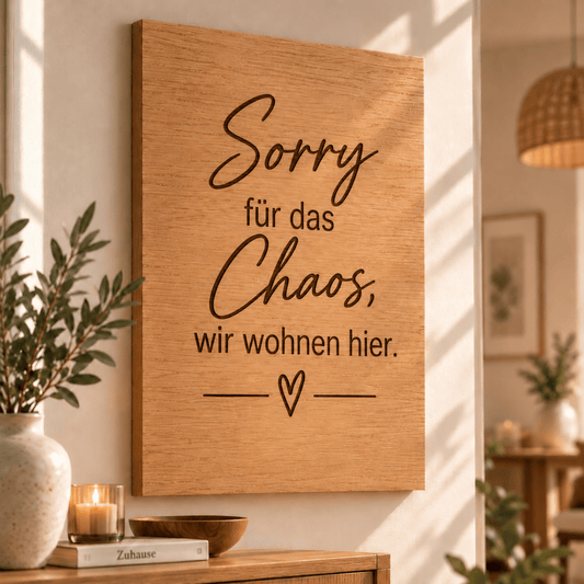 Wandbild aus Eichenfurnier – 50 × 70 cm | Lasergravur Sorry... - Wood-24