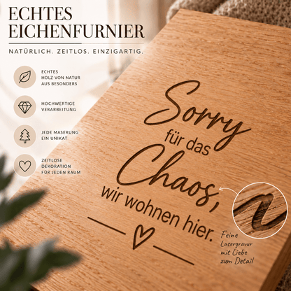 Wandbild aus Eichenfurnier – 50 × 70 cm | Lasergravur Sorry... - Wood-24