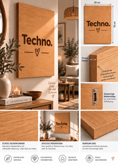 Wandbild aus Eichenfurnier – 50 × 70 cm | Lasergravur Techno - Wood-24